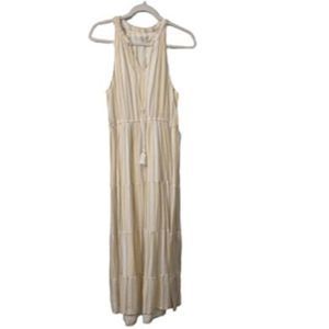 Lauren Conrad yellow, tan, and white striped cotton maxi sundress size M